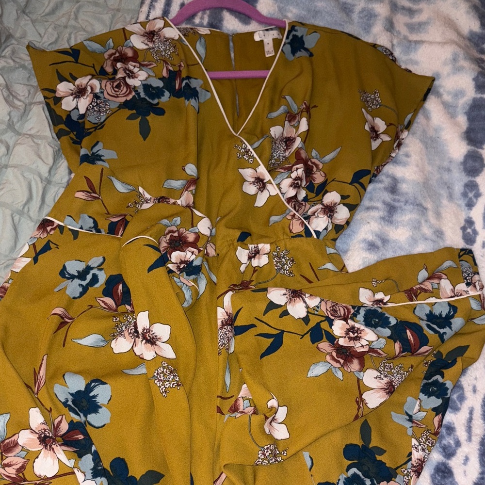 Leith Yellow Floral Wrap Jumpsuit